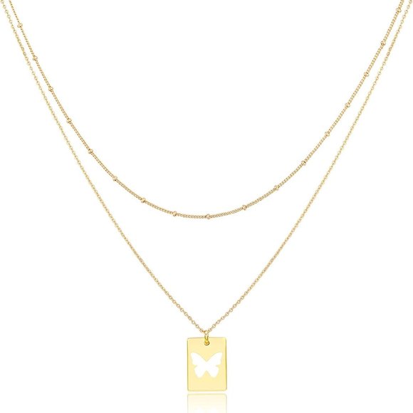 Layered Necklace Dainty Disc Chokers Necklace 14K Real Gold Plated Layering